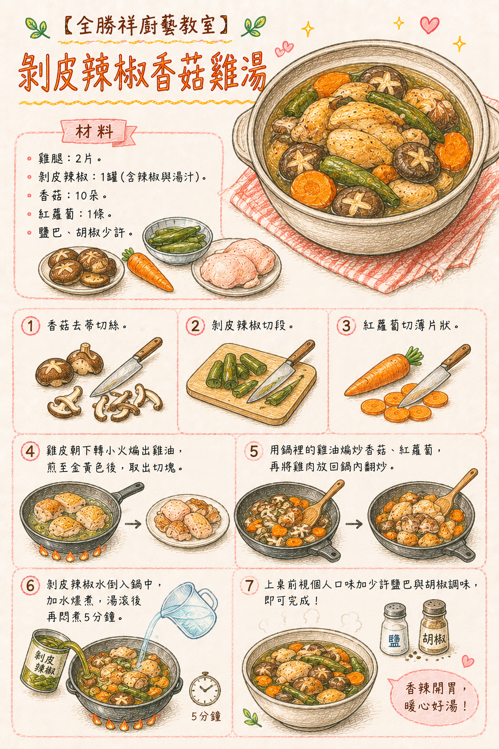 剝皮辣椒香菇雞湯